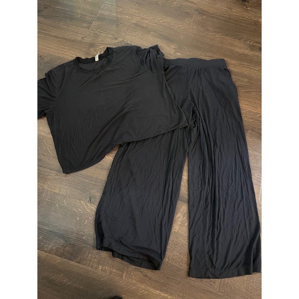 Lively Women Black Lounge Set Crop Top Large Wide Leg Pants XS Rayon Spandex